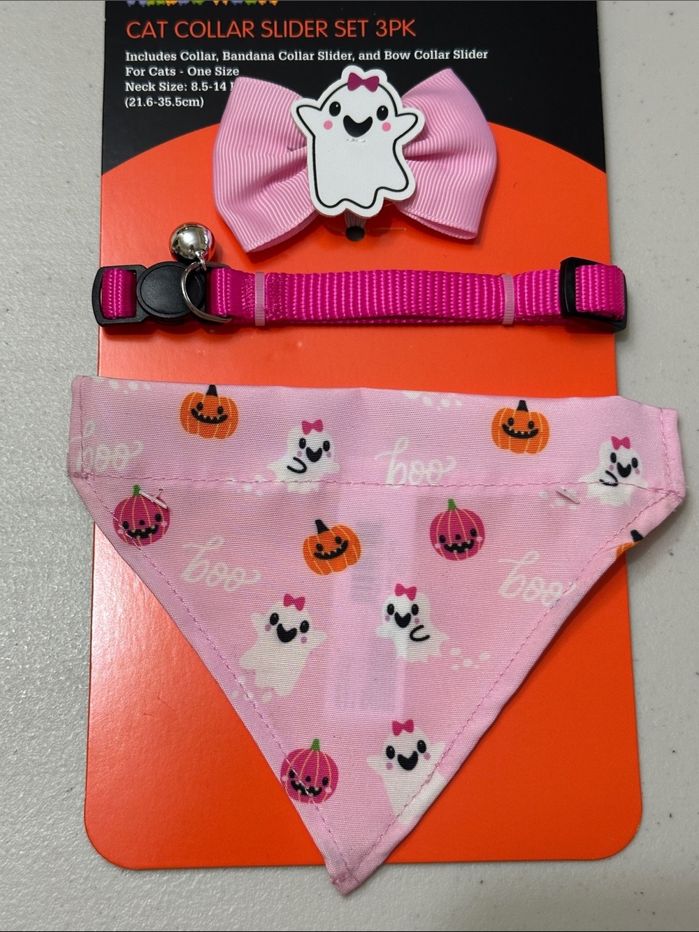 VibrantLife Pink Halloween Cat Collar & Bandana Set